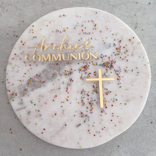 Holy communion cake topper with gold cross
