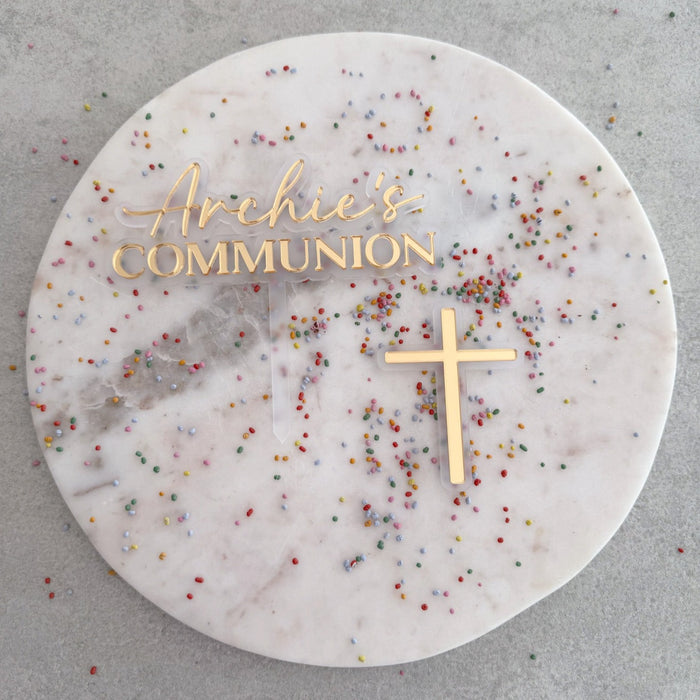 Holy communion cake topper with gold cross