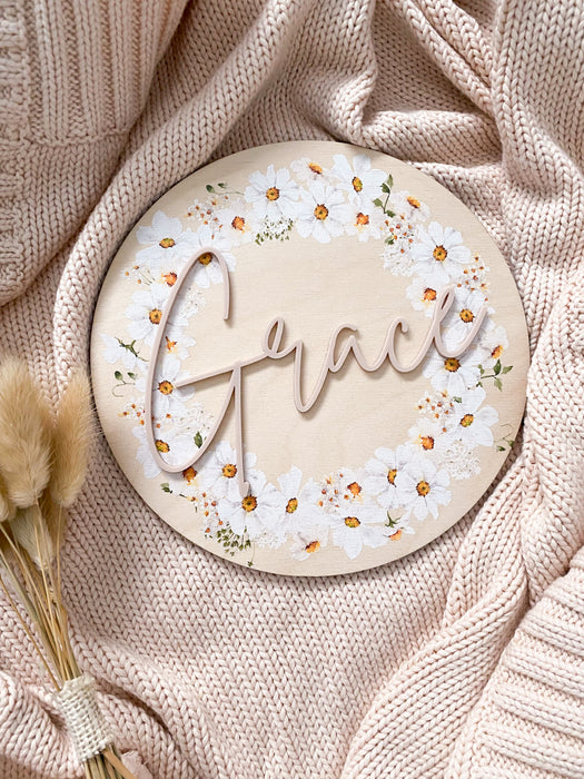 Wooden and Acrylic Daisy Name Plaque
