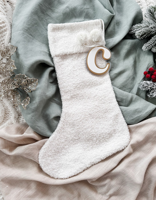 Personalised Teddy Christmas Stocking with tripple layered Acrylic Initial