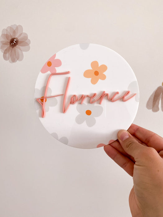 Floral Acrylic Baby Name Plaque