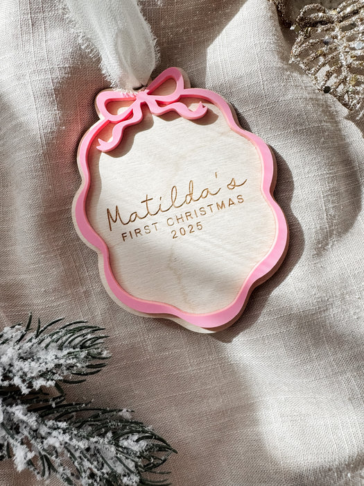 Babies first Christmas plaque with bow detail