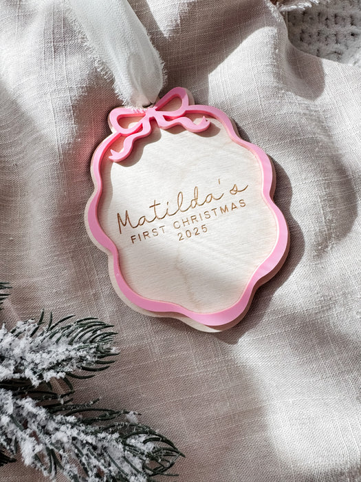 Babies first Christmas plaque with bow detail
