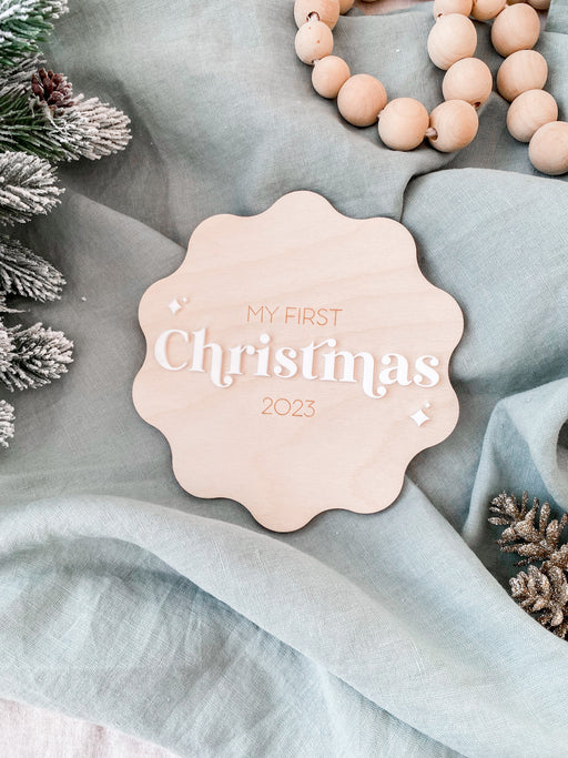 Waved edge wooden my first Christmas photo prop