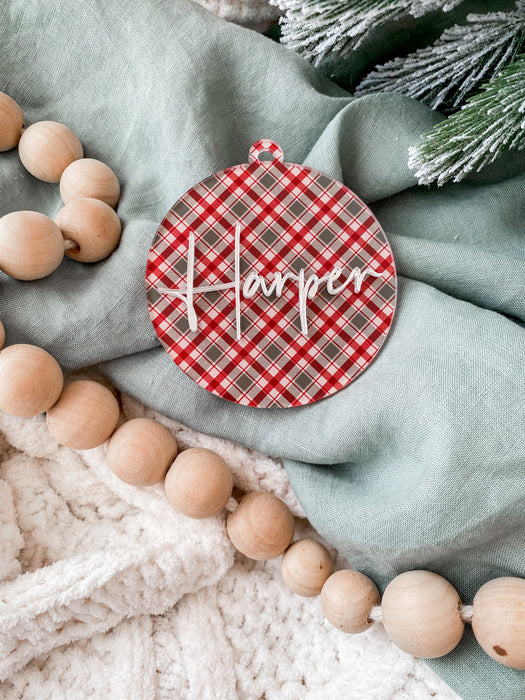 Plaid Double Layered Acrylic Christmas Bauble