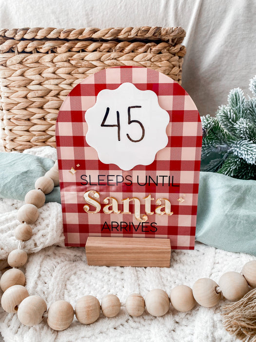 Red and White Christmas countdown with the number 45 showing how many sleeps until santa arrives