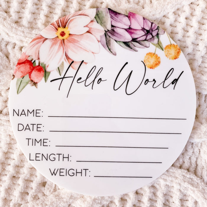 Acrylic Floral Birth Announcement Plaque