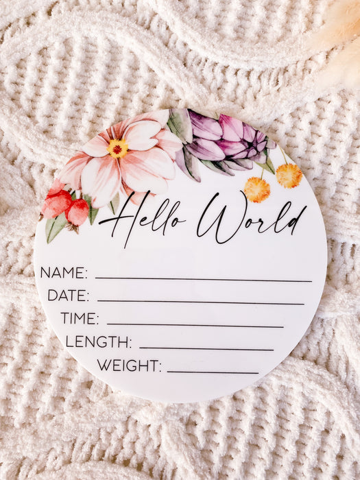 Acrylic Floral Birth Announcement Plaque