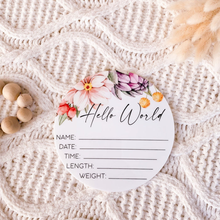 Acrylic Floral Birth Announcement Plaque