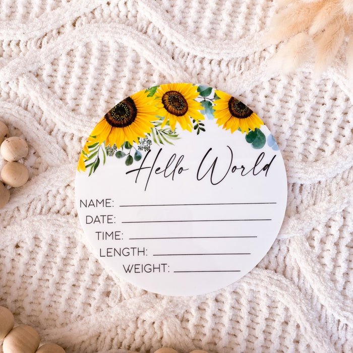 Acrylic Sunflower Birth Announcement Plaque