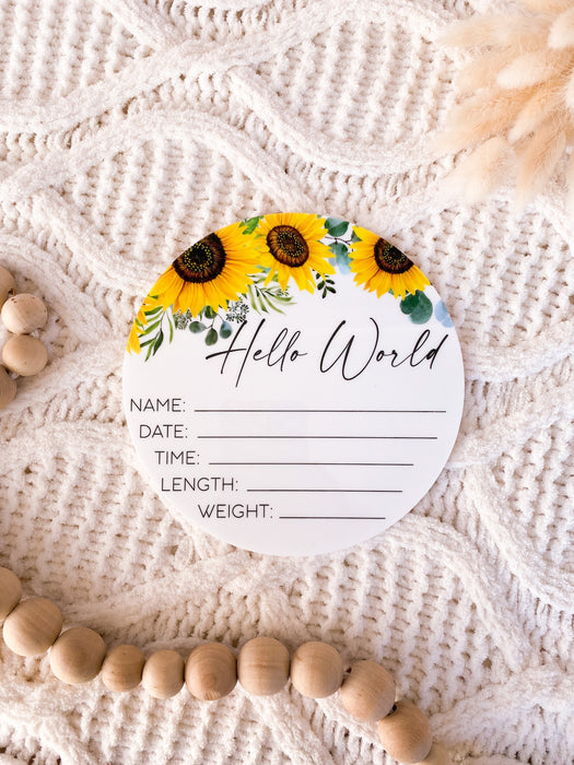 Acrylic Sunflower Birth Announcement Plaque