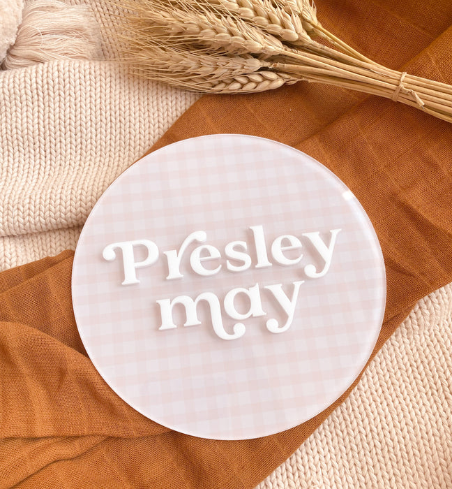 Gingham Acrylic Baby Name Plaque