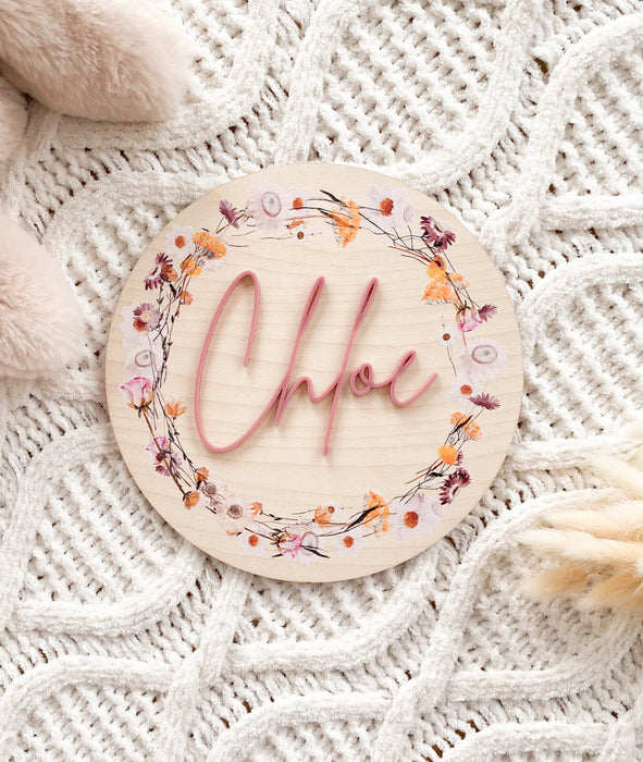 Floral Wooden and Acrylic Name Plaque