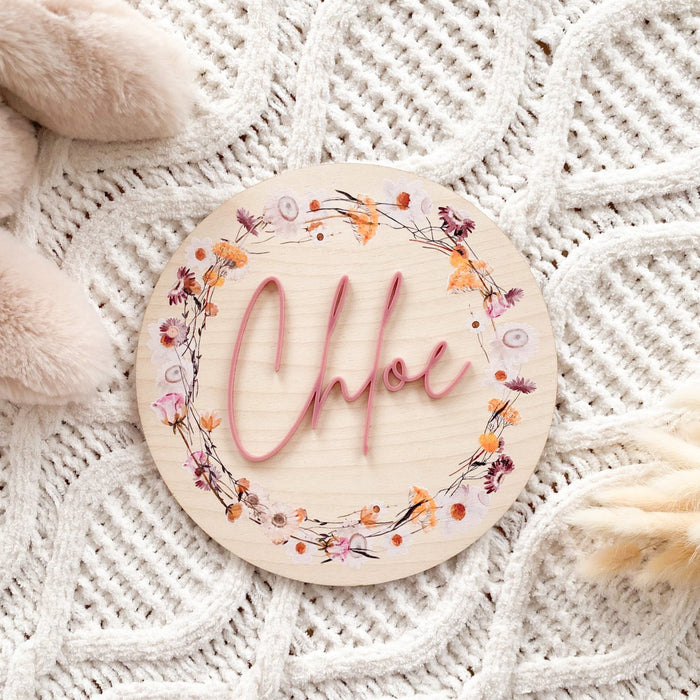 Floral Wooden and Acrylic Name Plaque