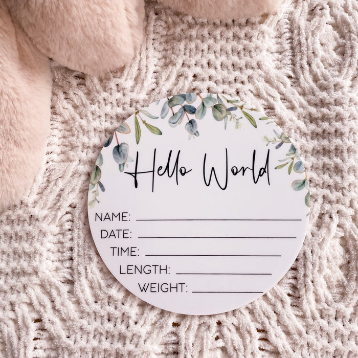 Acrylic Eucalyptus Birth Announcement Plaque