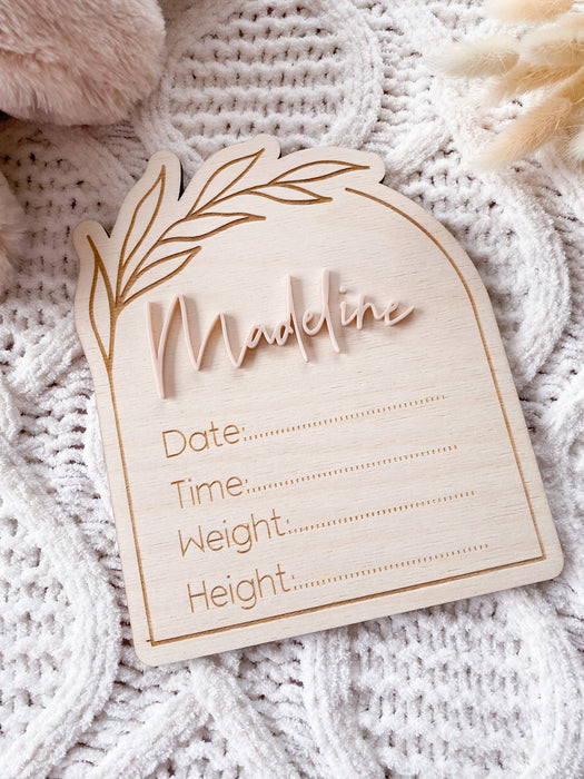 Wood and Acrylic Birth Announcement Plaque