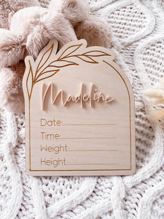 Wood and Acrylic Birth Announcement Plaque