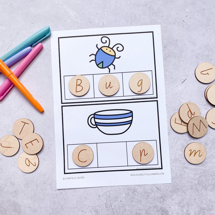 A classroom activity using the wooden alphabet tiles
