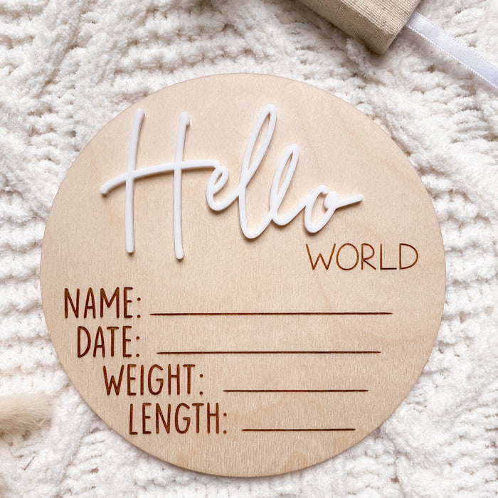 Wooden Hello World Brith Announcement Plaque