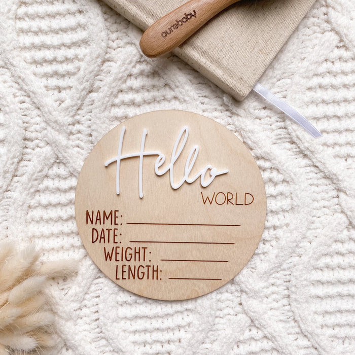 Wooden Hello World Brith Announcement Plaque