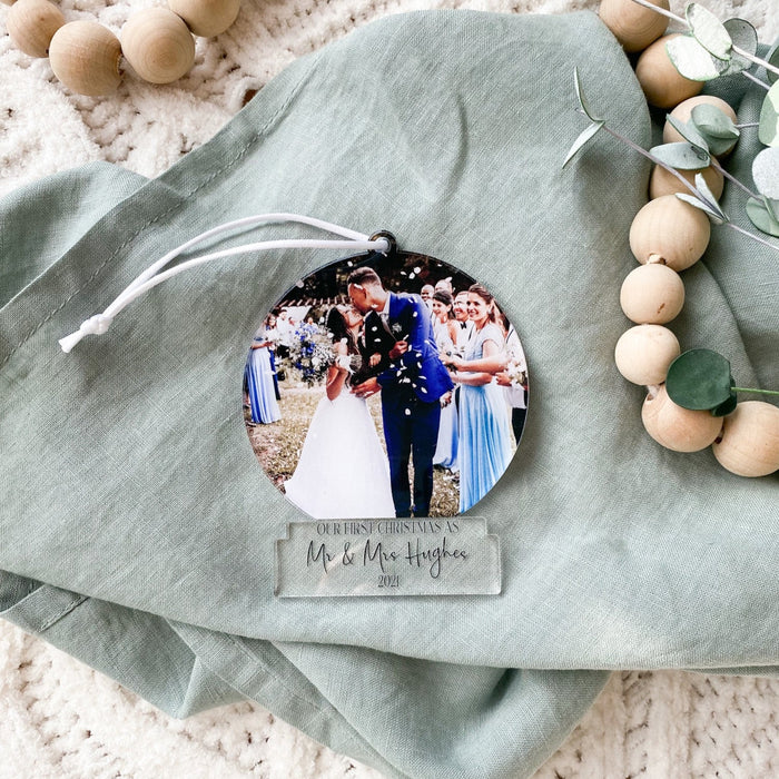 First Christmas as Husband and Wife Snow Globe Christmas Tree Ornament