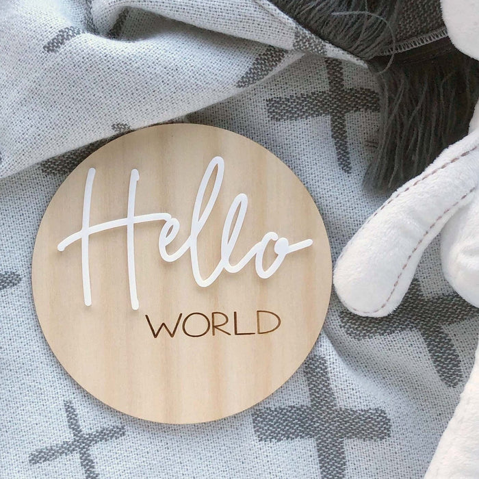 Wooden Hello World Brith Announcement Plaque