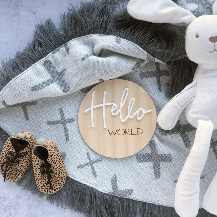 Wooden Hello World Brith Announcement Plaque