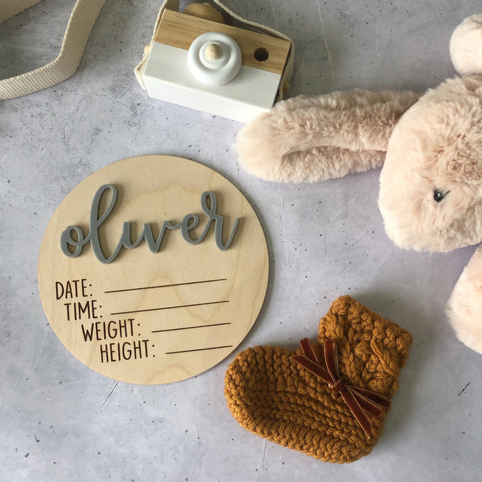 Personalised Wooden and Acrylic  Birth Announcement Plaque