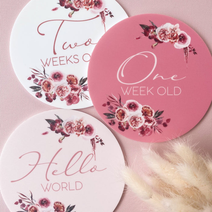 Dusty Pink Floral Milestone Cards