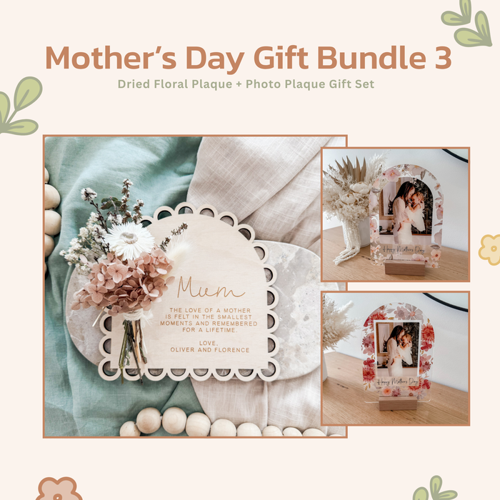 Gift Bundle 3 - Her First Mother's Day | Dried Floral Plaque + Photo Plaque Gift Set