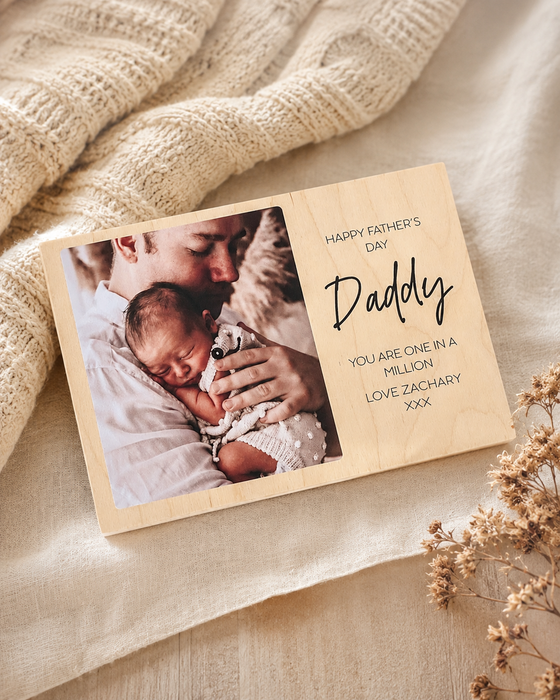 Personalised Father's Day Wooden Block Photo Plaque