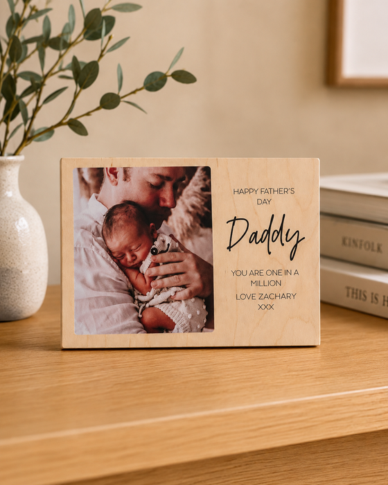 Personalised Father's Day Wooden Block Photo Plaque