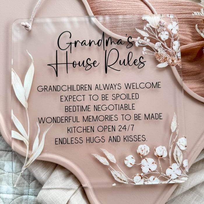 Wooden Floral Grandmas House Rules Plaque