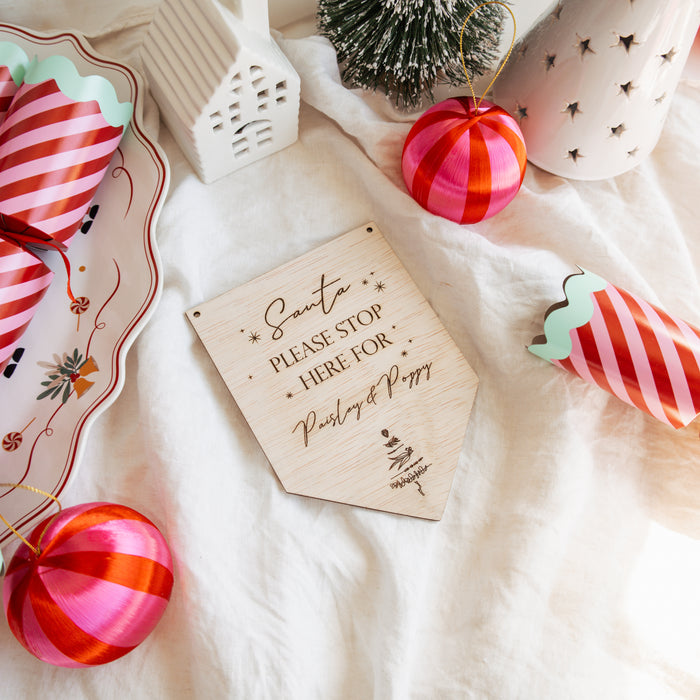 Santa Please Stop Here Wooden Engraved Sign