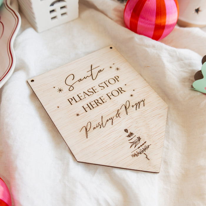 Santa Please Stop Here Wooden Engraved Sign