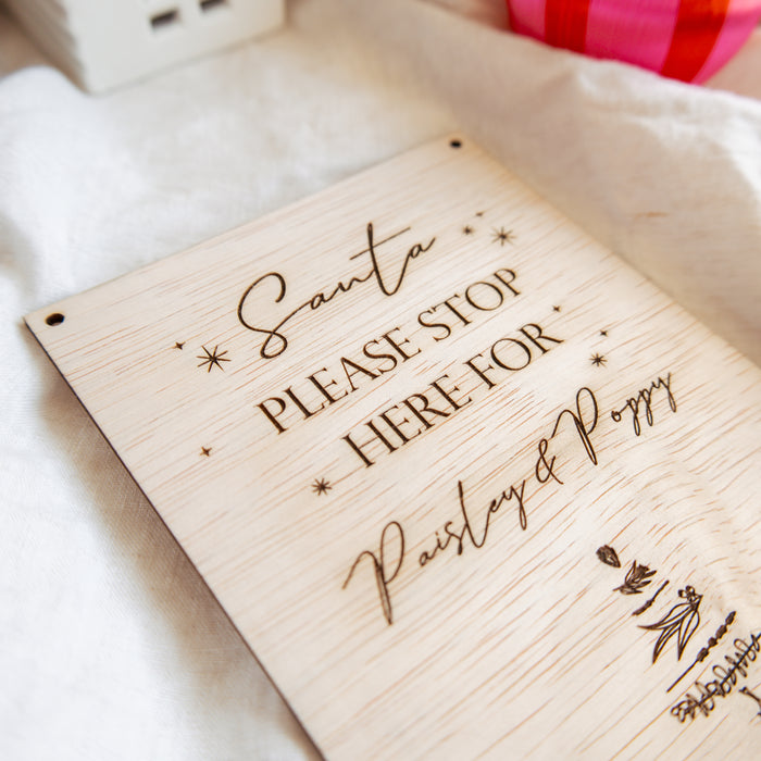 Santa Please Stop Here Wooden Engraved Sign