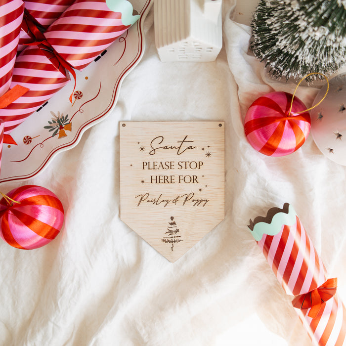 Santa Please Stop Here Wooden Engraved Sign