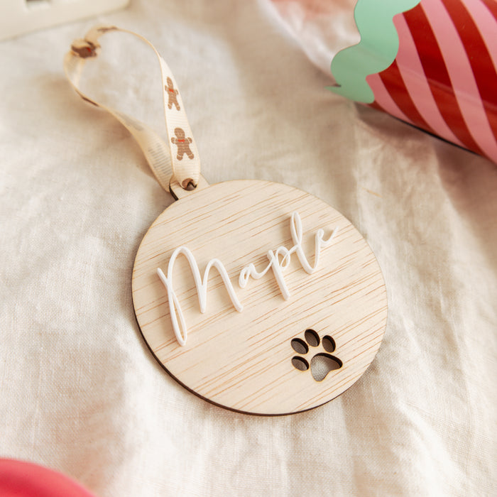 Personalised Dog Christmas Ornament, Wood and Acrylic Pet Name Bauble