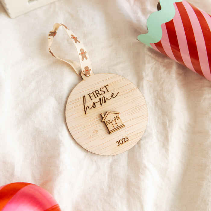 Wooden First Home Engraved Christmas Ornament