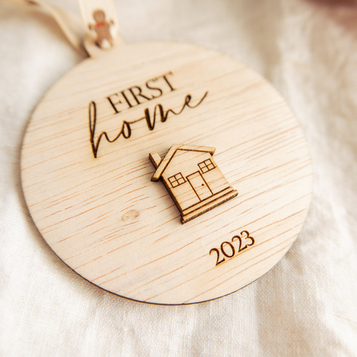 Wooden First Home Engraved Christmas Ornament