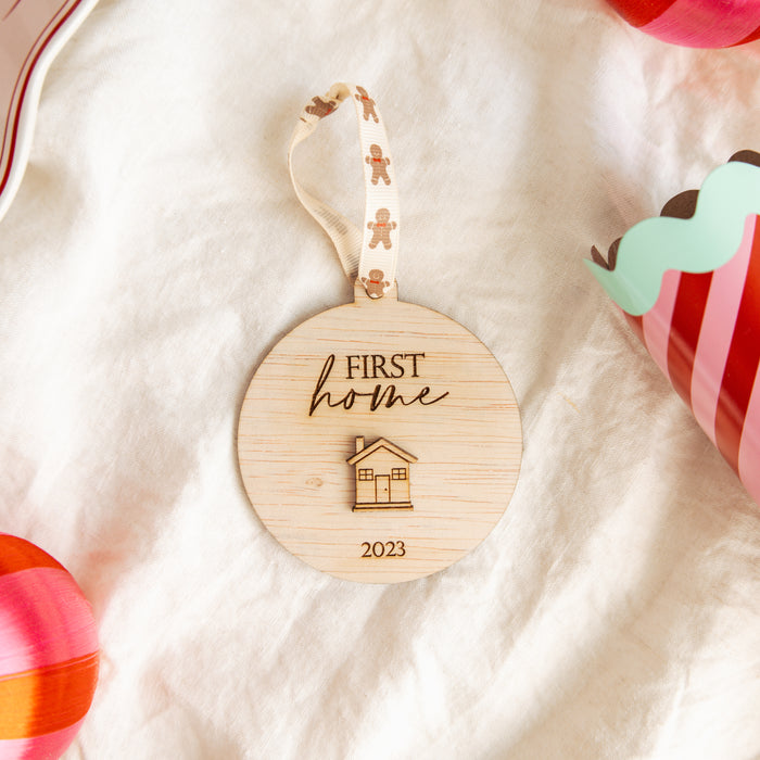 Wooden First Home Engraved Christmas Ornament
