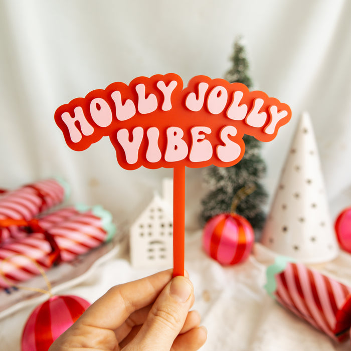 HOLLY JOLLY VIBES CHRISTMAS CAKE TOPPER