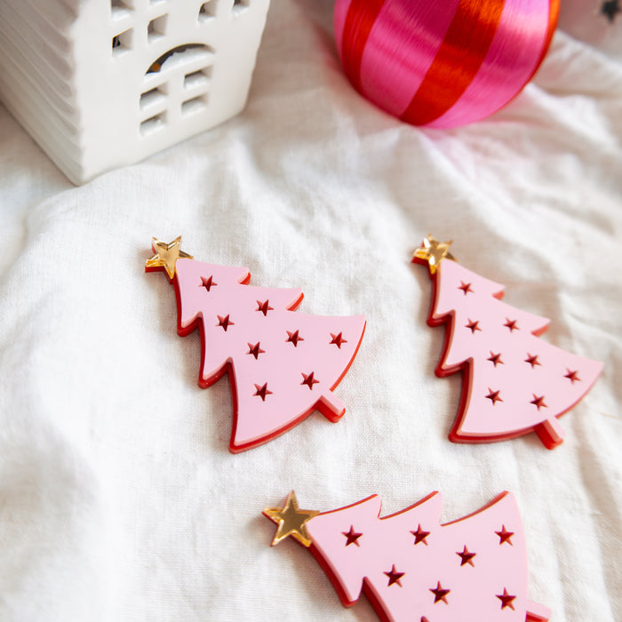 Acrylic Christmas Tree Cake Topper or cupcake charm Set