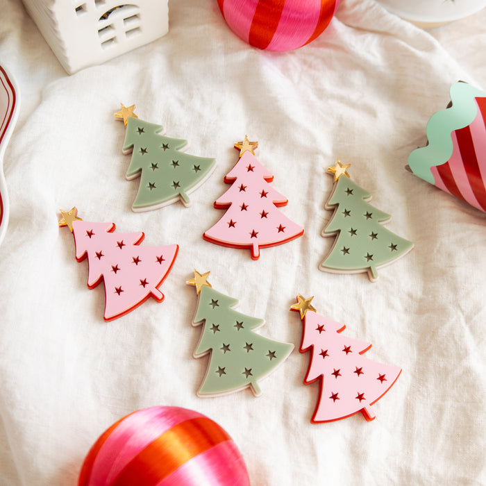 Acrylic Christmas Tree Cake Topper or cupcake charm Set