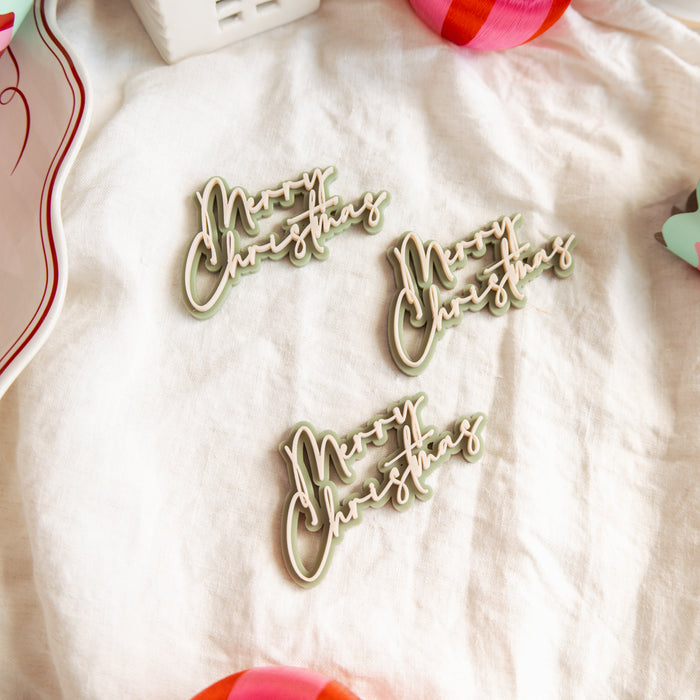 Merry Christmas Acrylic Cake Topper or cupcake charm Set