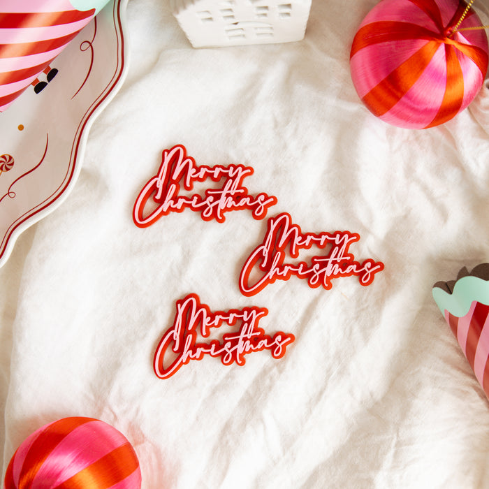 Merry Christmas Acrylic Cake Topper or cupcake charm Set