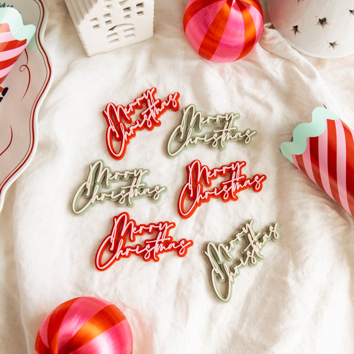 Merry Christmas Acrylic Cake Topper or cupcake charm Set