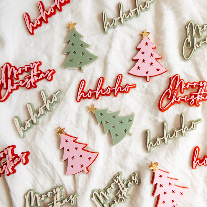 Acrylic Christmas Tree Cake Topper or cupcake charm Set