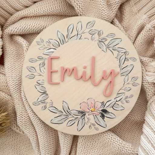 Wooden and Acrylic floral Name Plaque