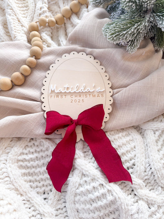 Babies first Christmas plaque with bow detail